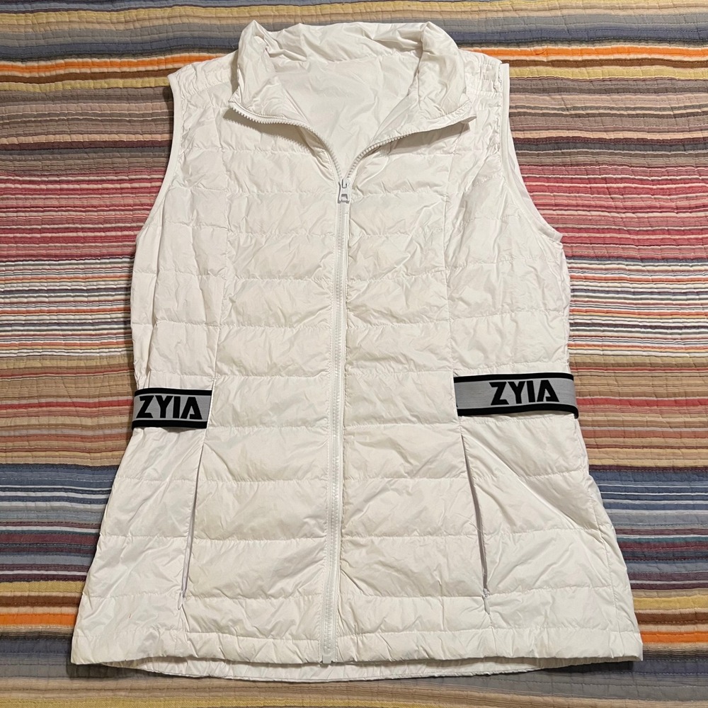 ZYIA Active‎ Womens White Puffer Vest Full Zip Logo Band Size XXL
